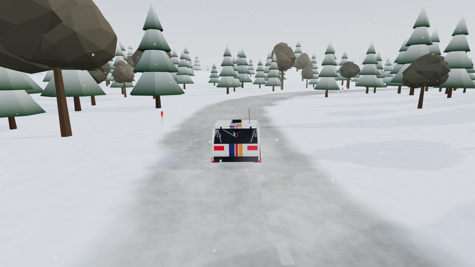 A rally car on a snowy road.
