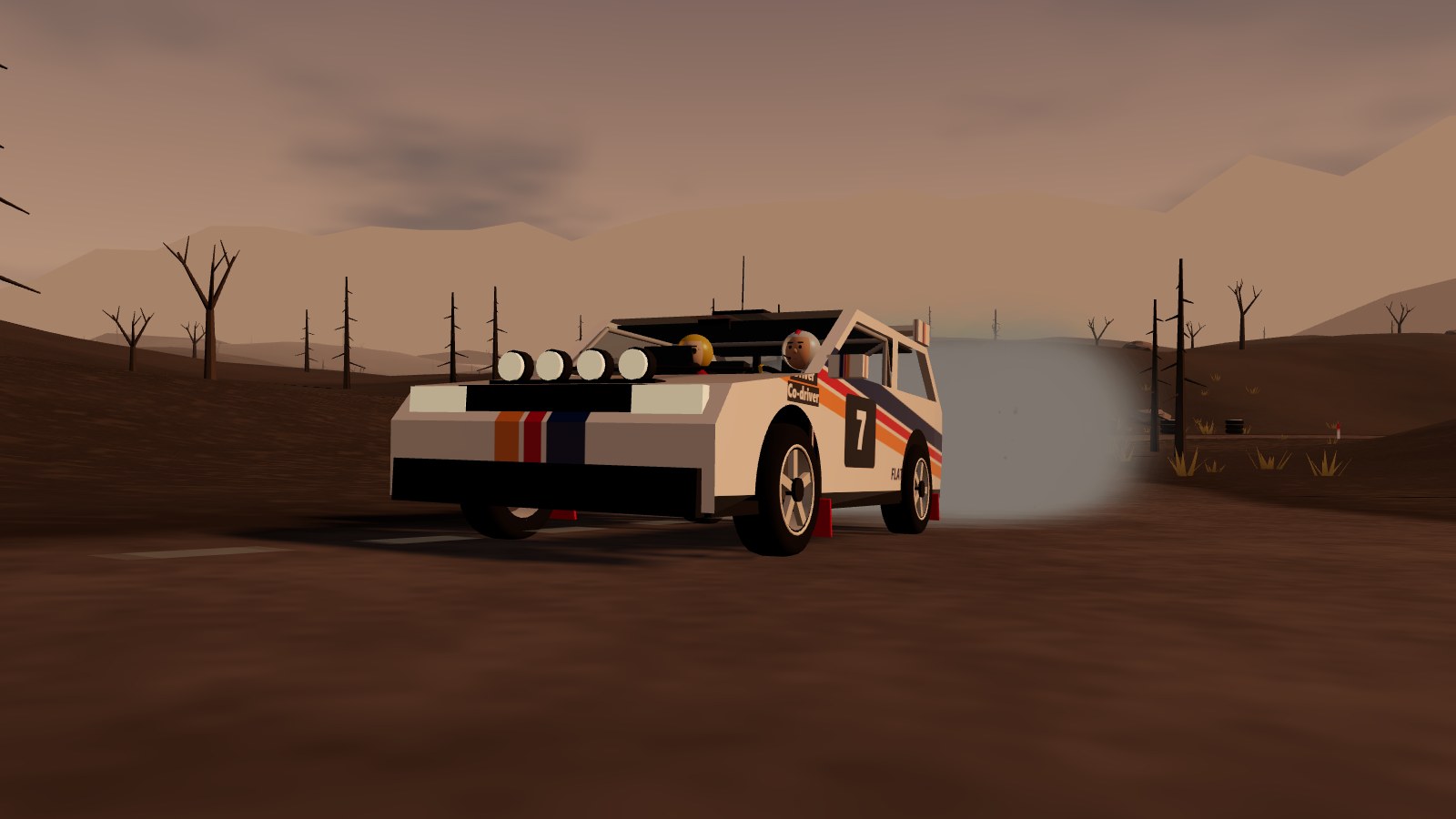 A rally car on volcanic ground.
